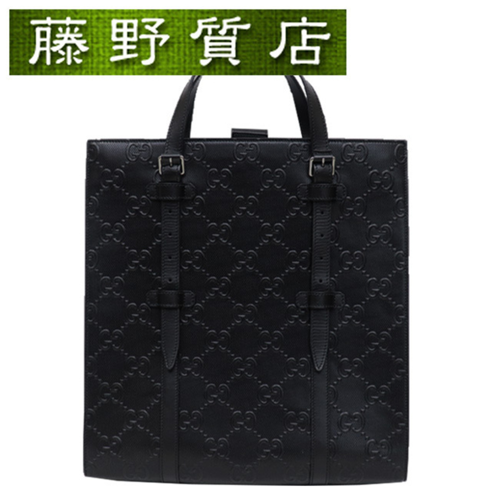 Gucci GG embossed leather tote bag black matte